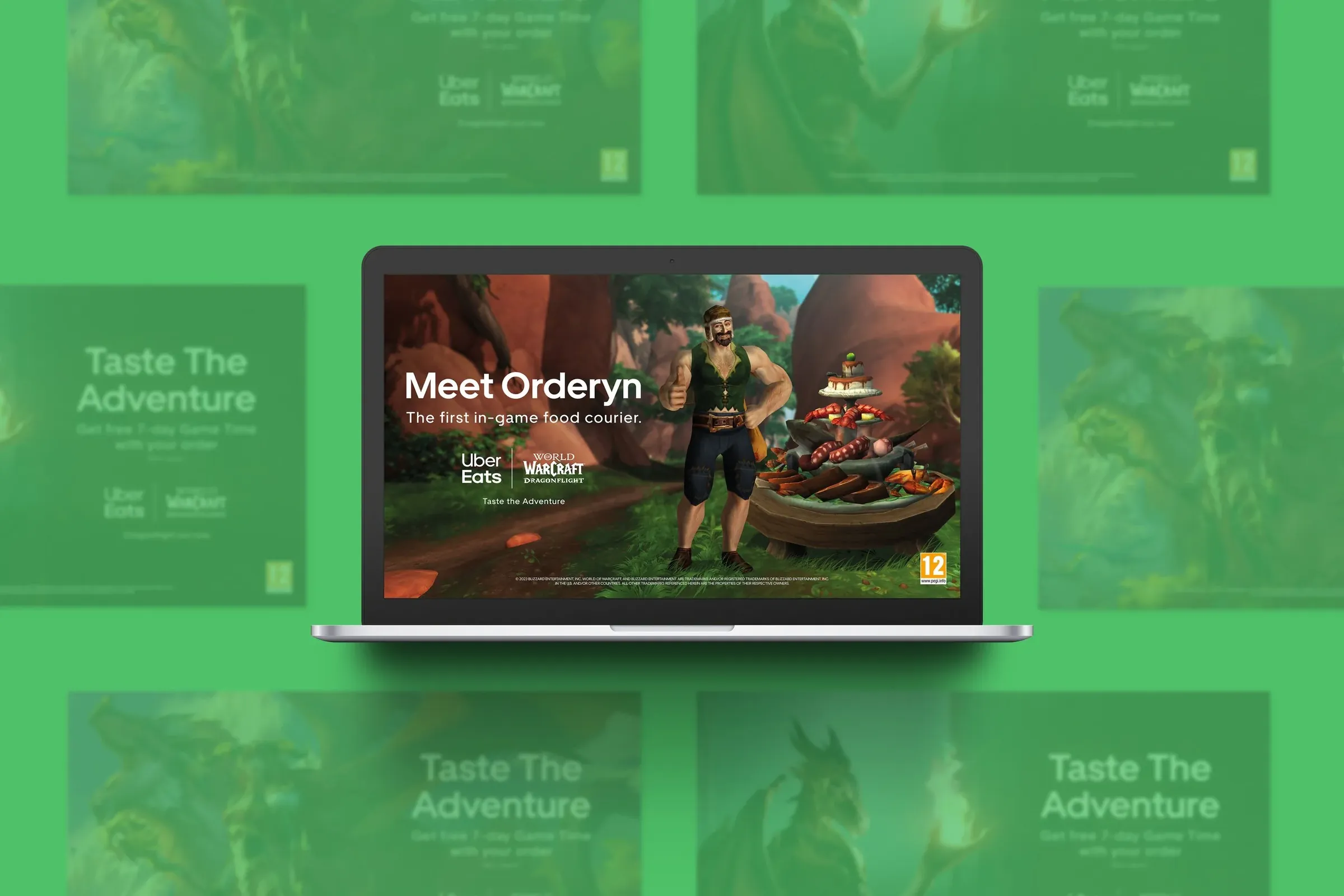 Uber Eats x World of Warcraft: 'Meet Orderyn' on a laptop